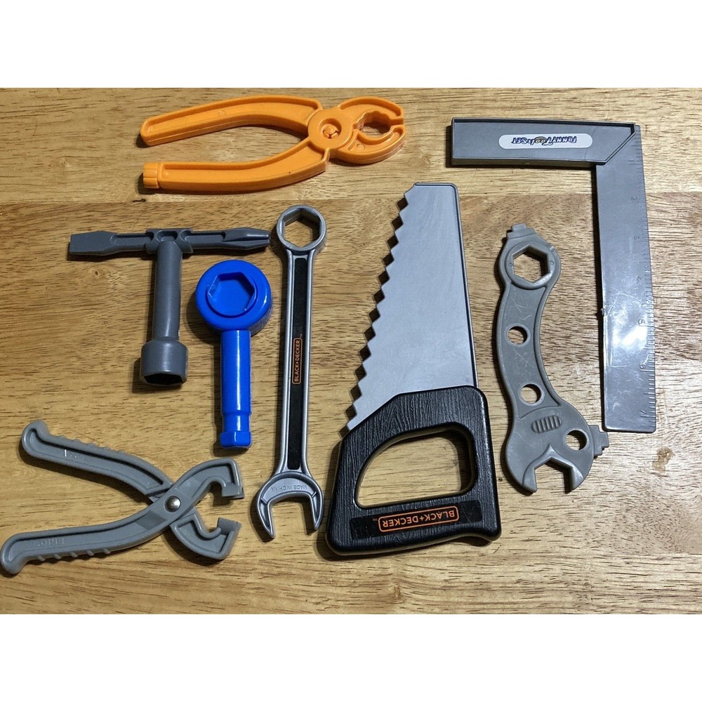 Lot Assorted Kids Pretend Black & Decker Tools Screwdriver Wrench Bolts Saw